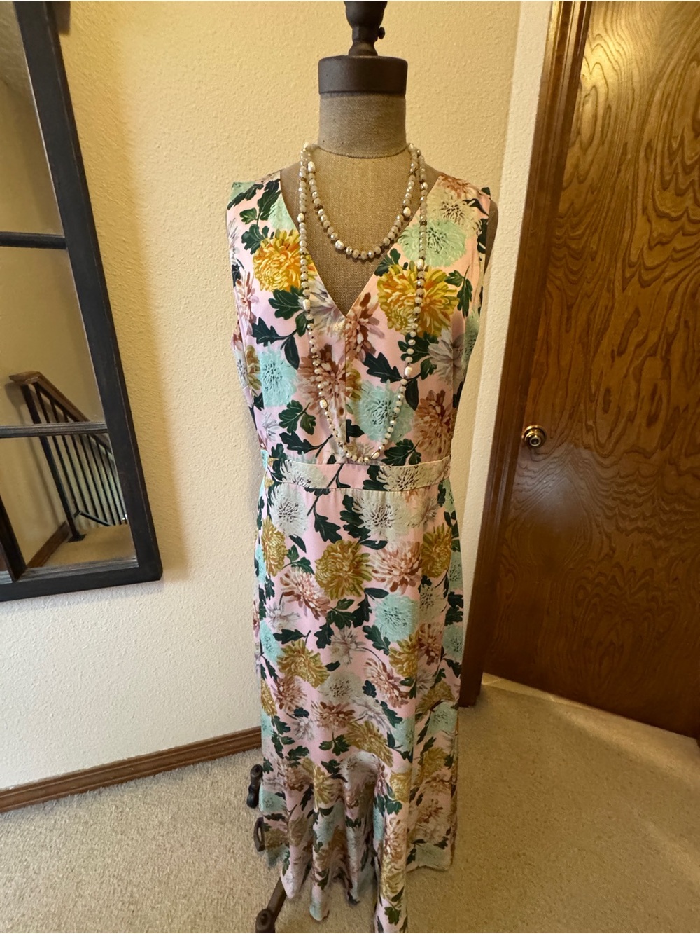 Gorgeous Sam Edelman Pink Floral Midi Dress with Aqua, Green and Yellow Accents